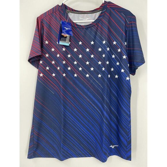 MIZUNO Performance Running Top Moisture Management Shirt WOMEN'S XL Patriotic - Picture 1 of 5